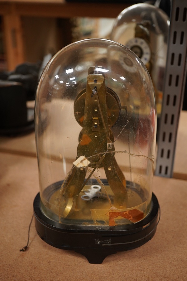 19th century French repeating brass mantel timepiece under glass dome, 26cm high.